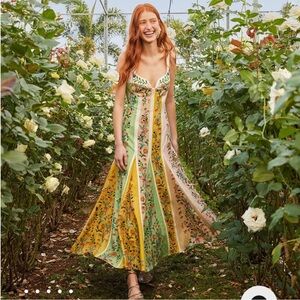 NWT Farm Rio Multicolor Delicate Floral Stripes Maxi Dress